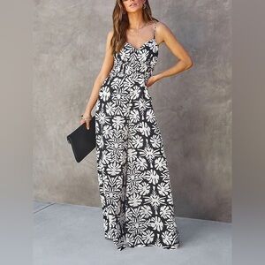 Vici Tracy Printed Pocketed Wide Leg Jumpsuit